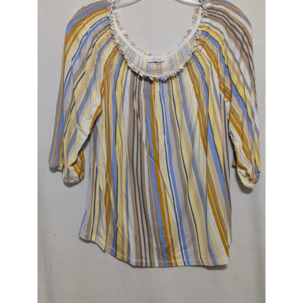 Lascana Womens Striped Off The Shoulder Peasant Top Yellow Blue Blouse 4/6